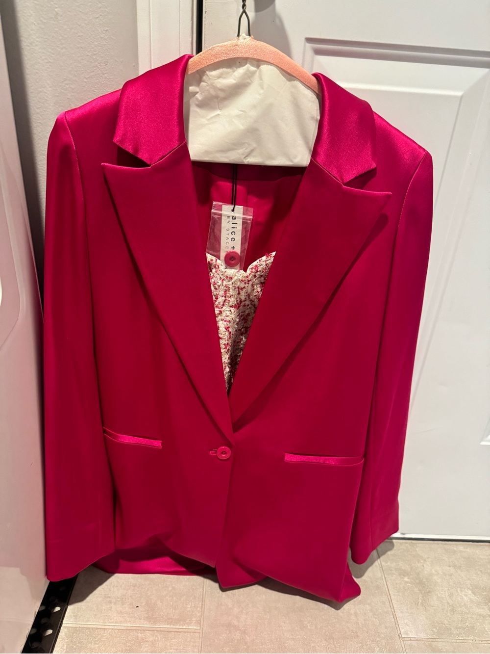 Alice + Olivia Raspberry Satin Blazer